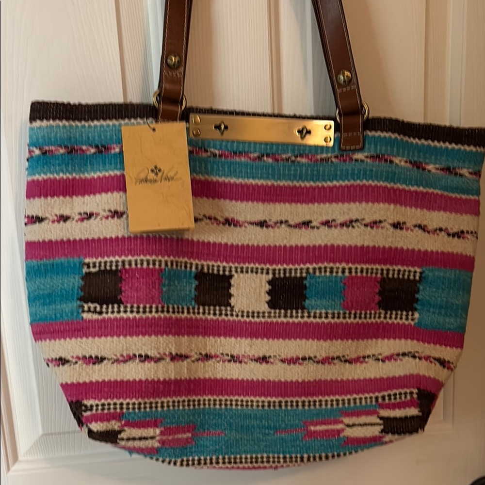 Patricia Nash Vibrant Blue and Pink Tote Bag